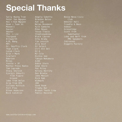 List of names on a brown background with 'Special Thanks' at the top.