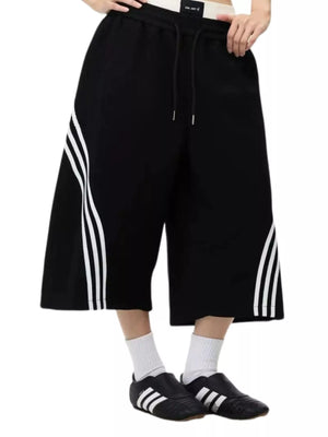 Men's Striped Wide-Leg Cropped Pants