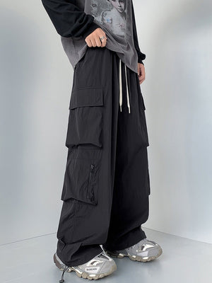 Men's Plus Size Loose Fit Cargo Pants with Drawstring