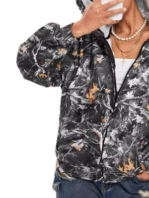 Vintage Printed Zip-Up Hoodie