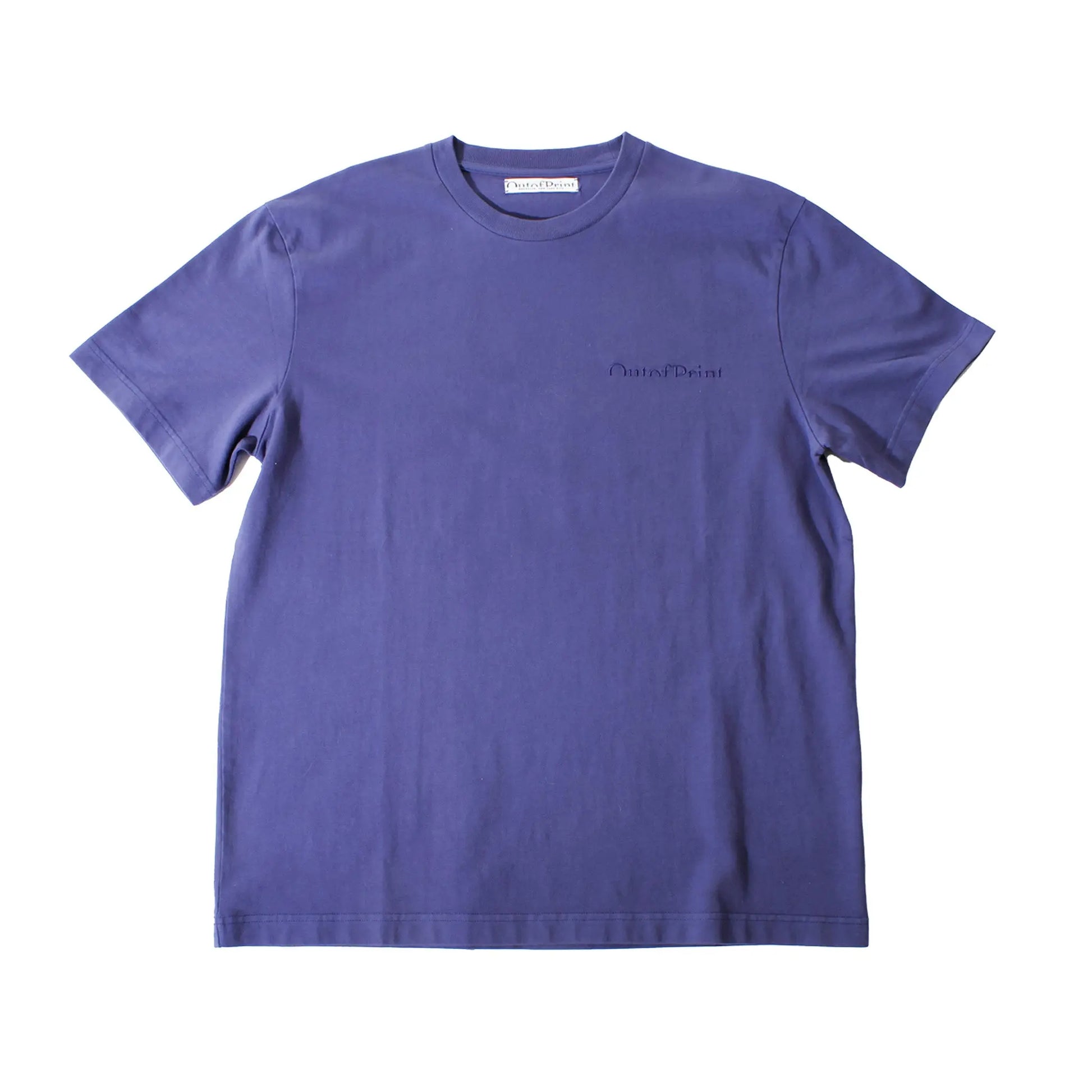 Purple t-shirt with a brand logo on a white background