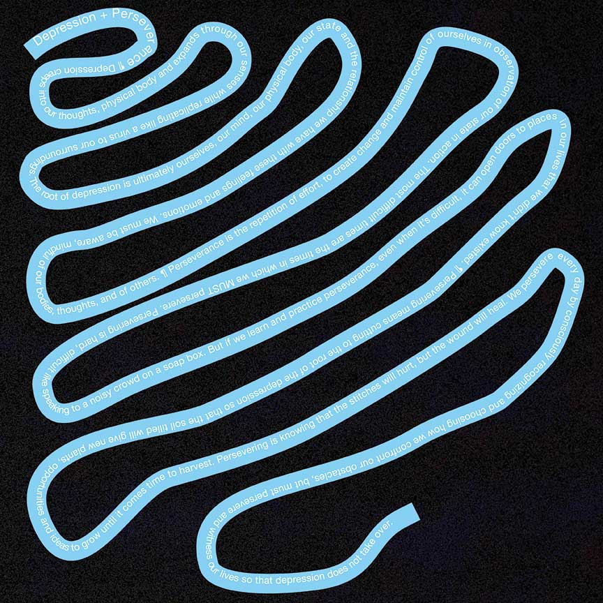 Depression text on a blackground with a squiggly line