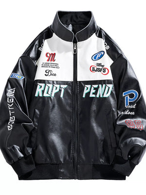 Men's Plus Size Racing-Inspired Zip Up Jacket