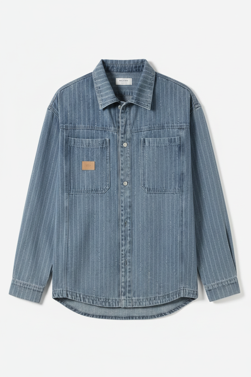 Striped Casual Denim Shirt Flat Lay