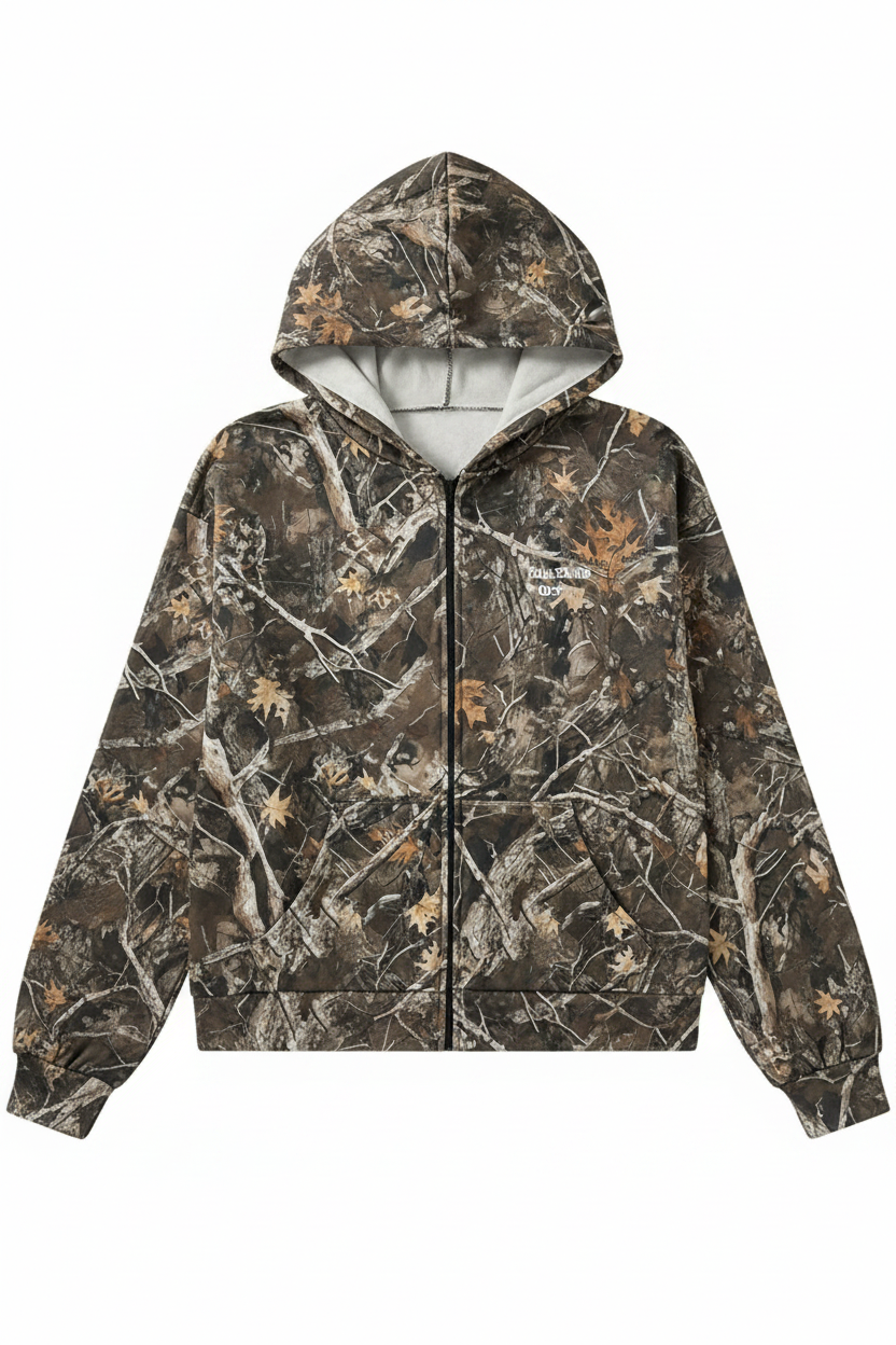 Vintage Printed Zip-Up Hoodie Flat Lay